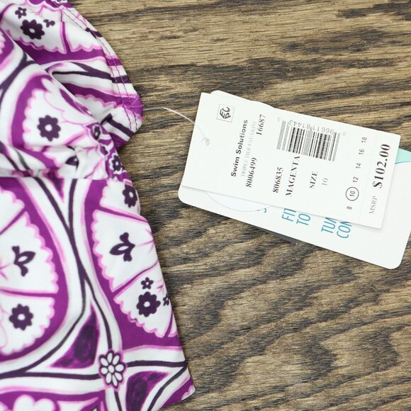 NWT Swim Solutions Printed Tiered Fauxkini One Piece Swimsuit Magenta Purple 10 - Picture 7 of 8